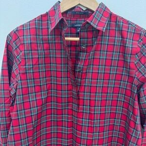 Lands End red green tartan plaid size 6 Ladies Dress Shirt Christmas Print